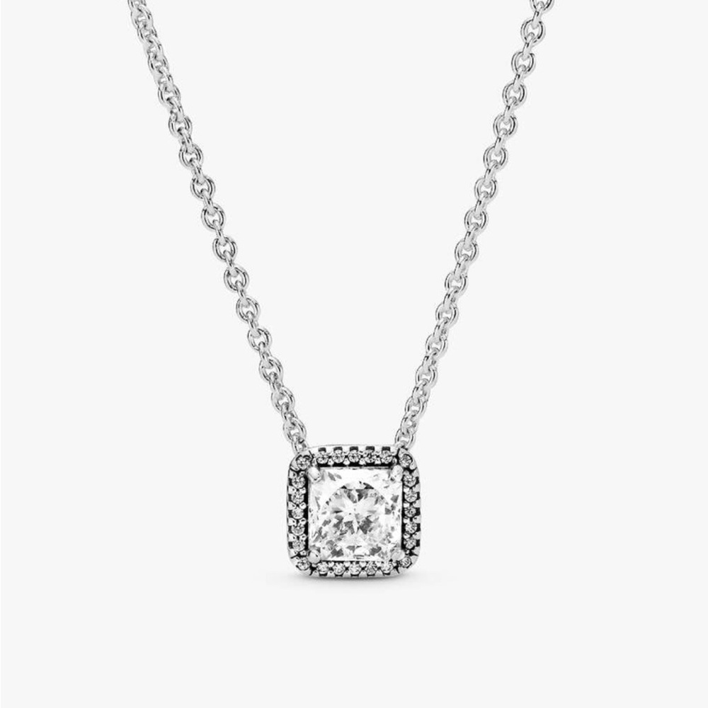 Authentic Pandora, sterling silver square sparkle halo necklace, comes w/ box.